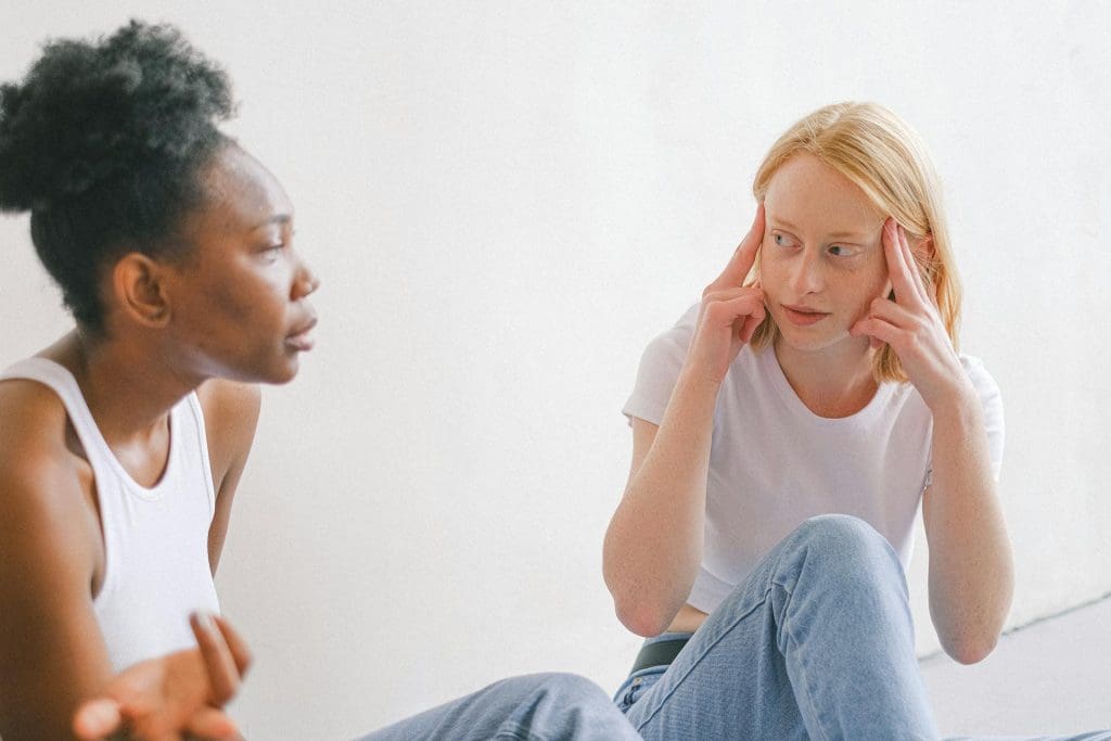 women talking about trama and memory

